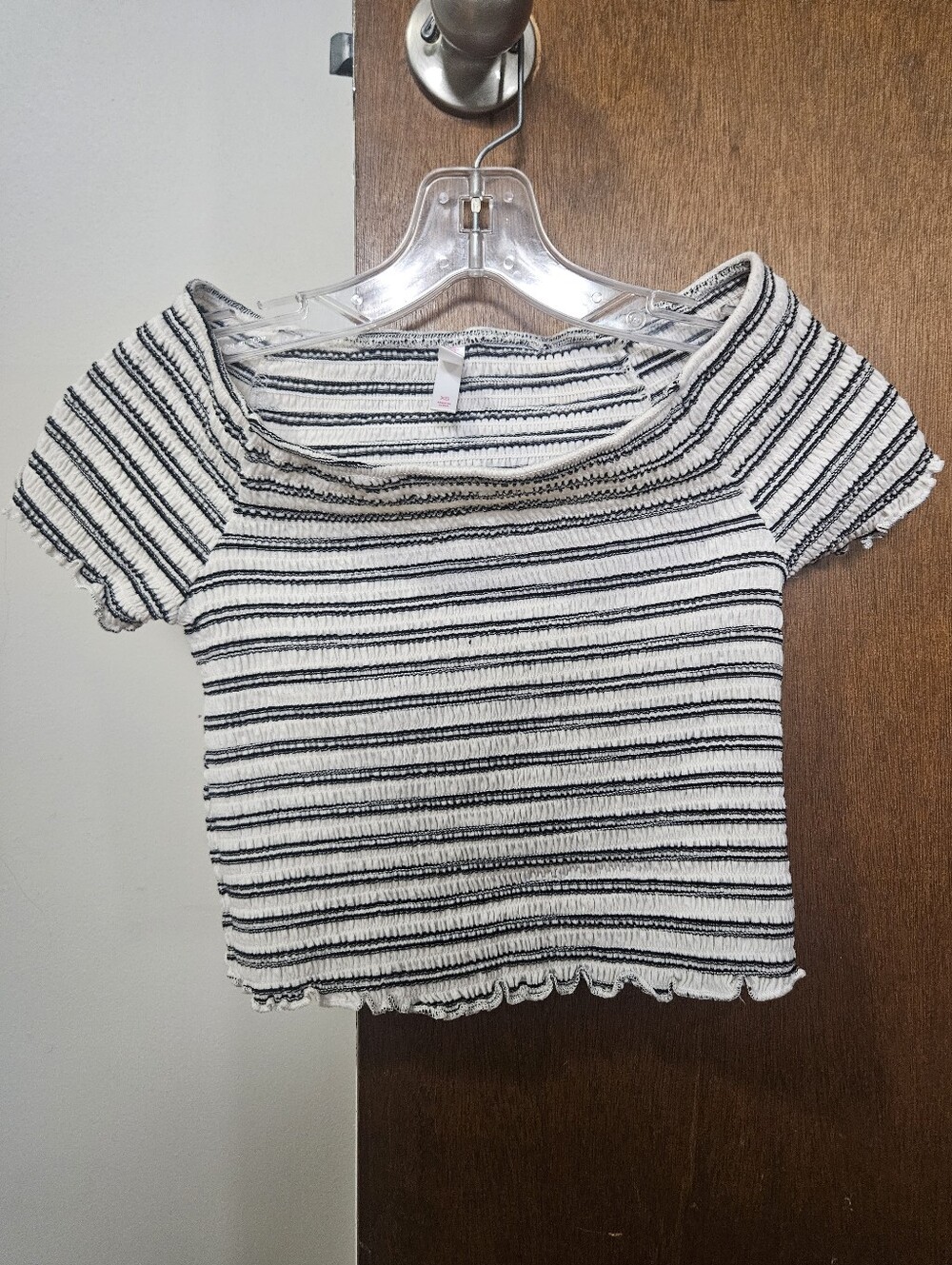 Xhilaration Black & White Striped Smocked Crop Top Shirt Size XS